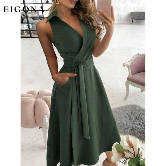 Women's V-Neck Sleeveless Long Dress Green __stock:200 casual dresses clothes dresses refund_fee:1200