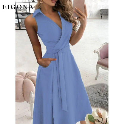 Women's V-Neck Sleeveless Long Dress Sky Blue __stock:200 casual dresses clothes dresses refund_fee:1200