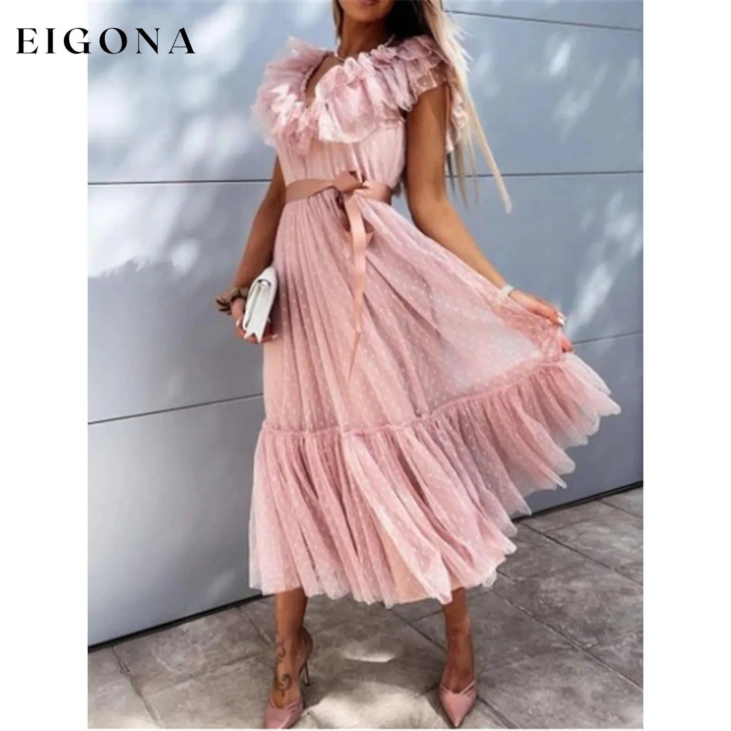 Women's V-Neck Solid Pleated Dress Pink __stock:200 casual dresses clothes dresses refund_fee:1800