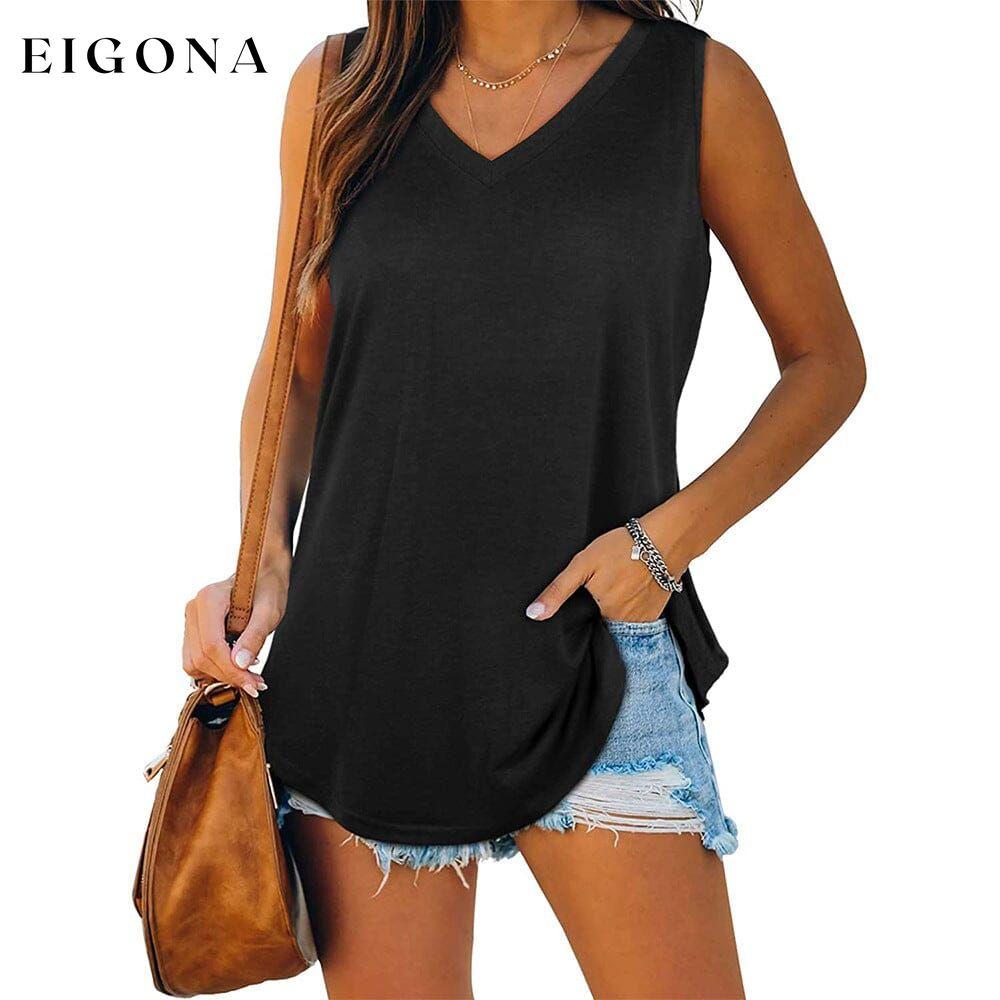 Women's V Neck Tank Top Black __stock:200 clothes refund_fee:1200 tops