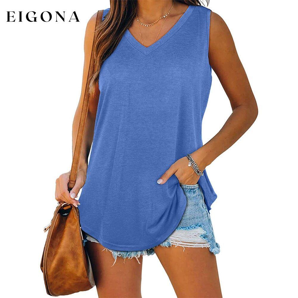 Women's V Neck Tank Top Blue __stock:200 clothes refund_fee:1200 tops