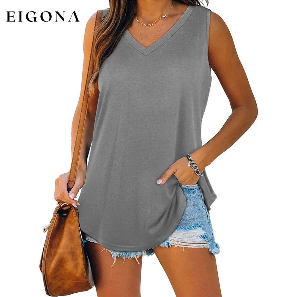 Women's V Neck Tank Top Gray __stock:200 clothes refund_fee:1200 tops
