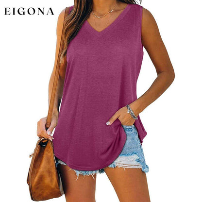 Women's V Neck Tank Top Purple __stock:200 clothes refund_fee:1200 tops