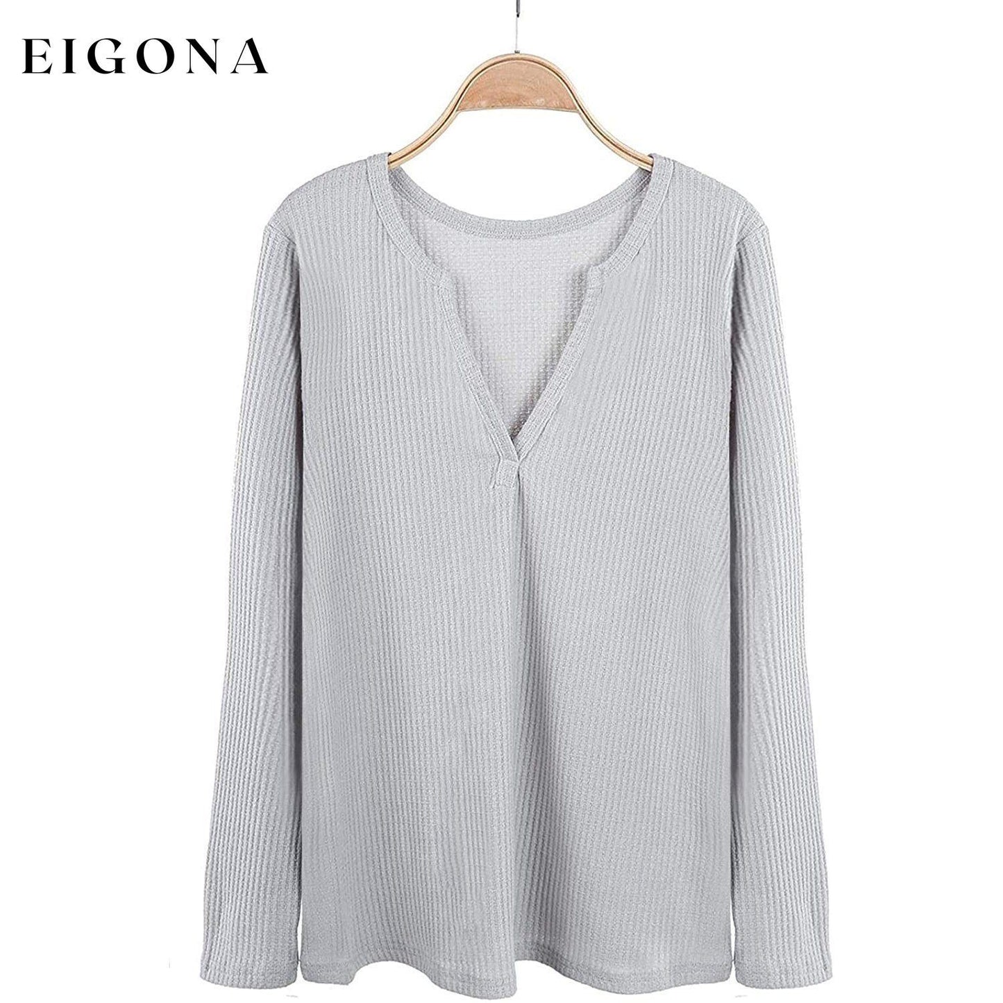 Women's V Neck Waffle Knit Henley Tops __stock:500 clothes refund_fee:800 tops