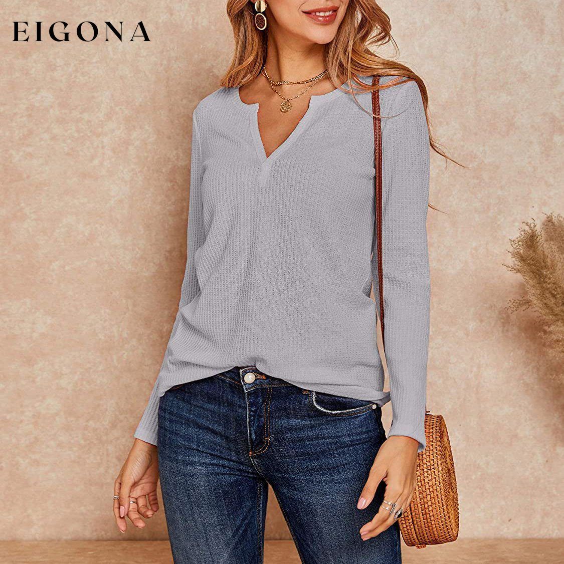 Women's V Neck Waffle Knit Henley Tops __stock:500 clothes refund_fee:800 tops