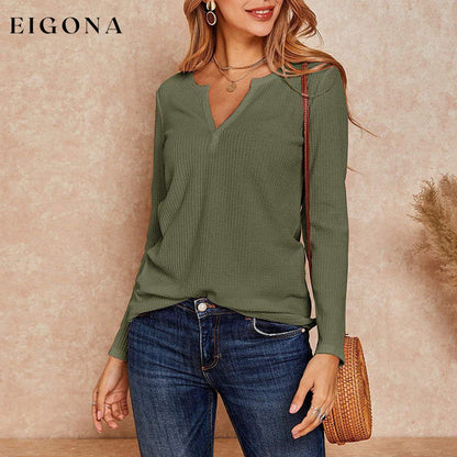 Women's V Neck Waffle Knit Henley Tops __stock:500 clothes refund_fee:800 tops