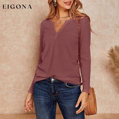 Women's V Neck Waffle Knit Henley Tops __stock:500 clothes refund_fee:800 tops