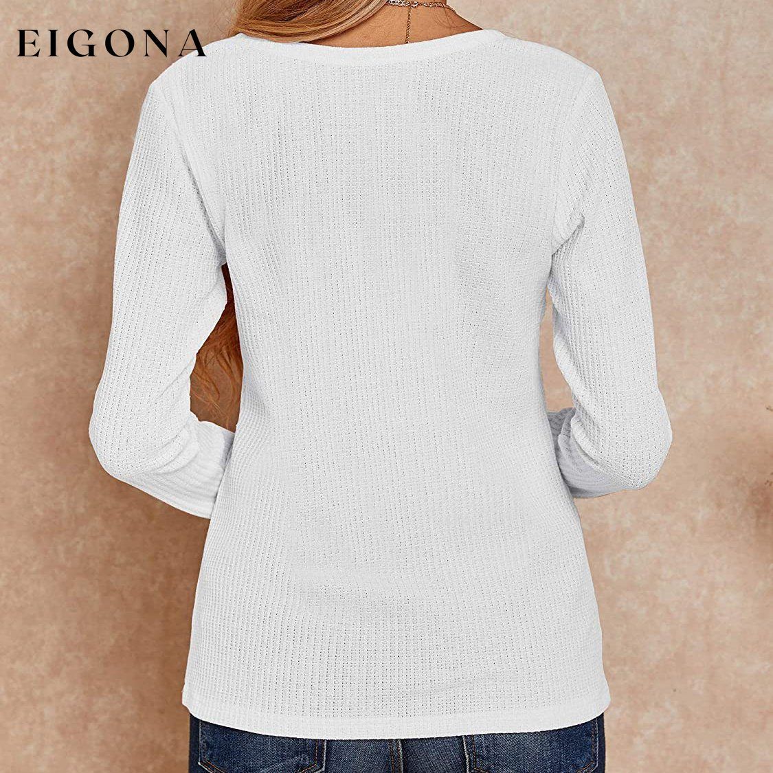 Women's V Neck Waffle Knit Henley Tops __stock:500 clothes refund_fee:800 tops