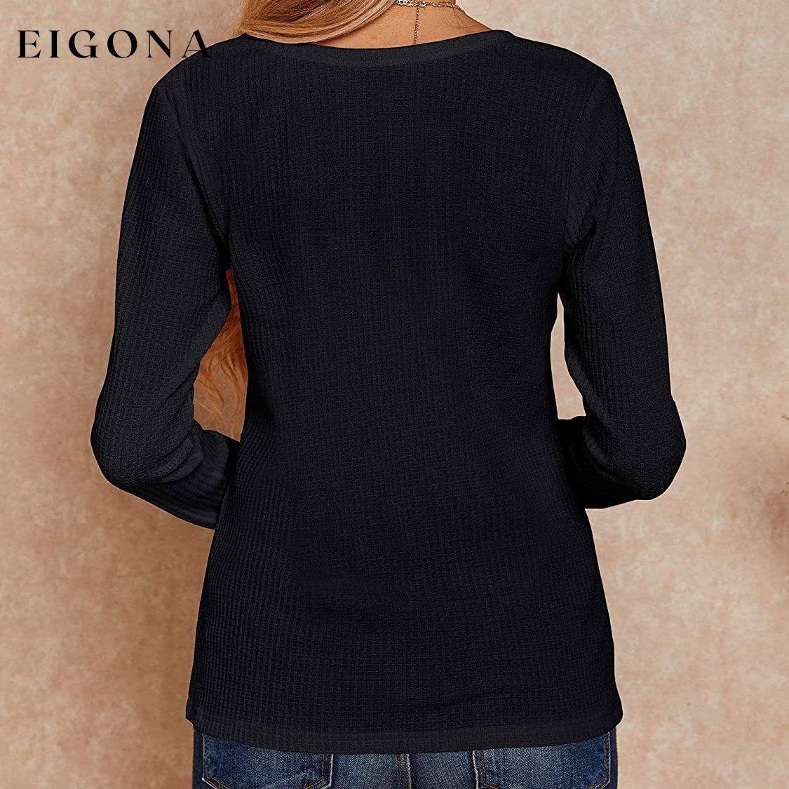 Women's V Neck Waffle Knit Henley Tops __stock:500 clothes refund_fee:800 tops