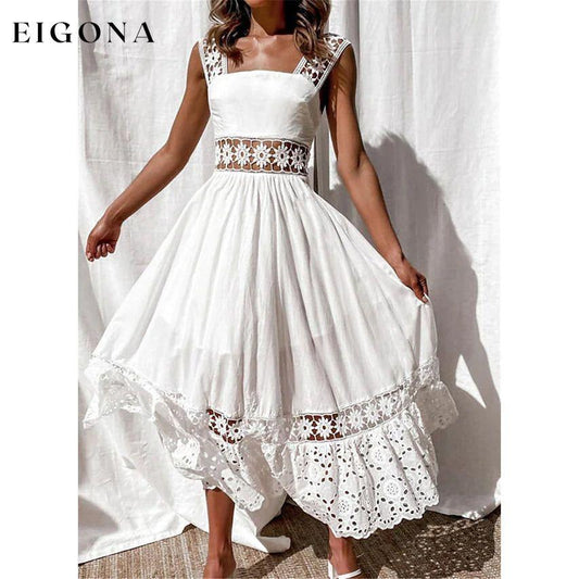 Women's White Sleeveless Solid Lace Panel Dress __stock:200 casual dresses clothes dresses refund_fee:1200