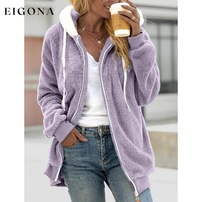 Women's Zip Fleece Hoodie Sweatshirt Purple __stock:200 Jackets & Coats refund_fee:1200
