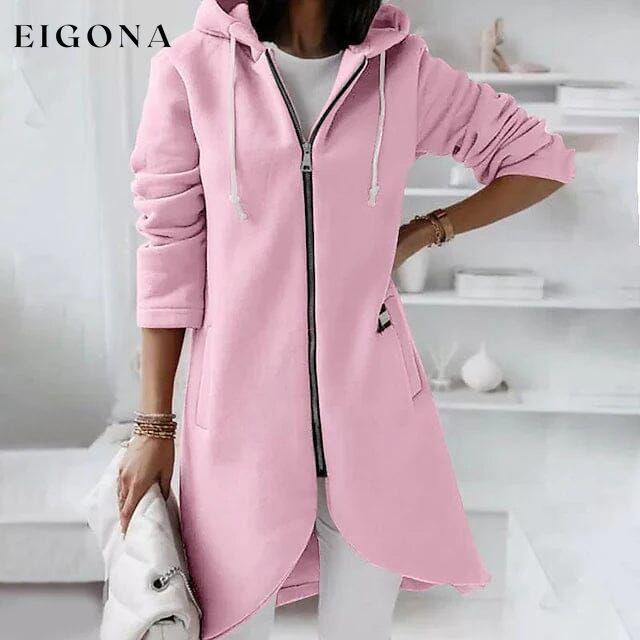 Women's Zip Hoodie Sweatshirt Pullover Sherpa Fleece Pocket Zip Up Pink __stock:200 Jackets & Coats refund_fee:1200