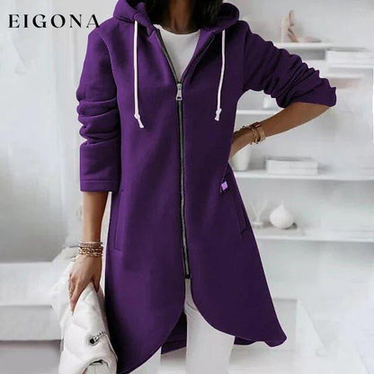 Women's Zip Hoodie Sweatshirt Pullover Sherpa Fleece Pocket Zip Up Purple __stock:200 Jackets & Coats refund_fee:1200