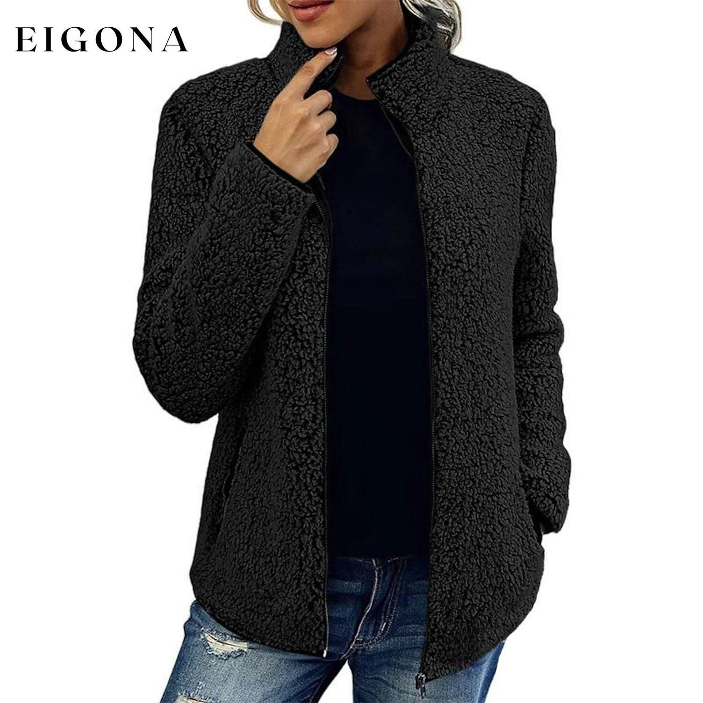 Women's Zip Up Jacket Long Sleeve Black __stock:200 Jackets & Coats refund_fee:1200